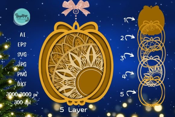 3D Gold Pomegranate Christmas Ornament