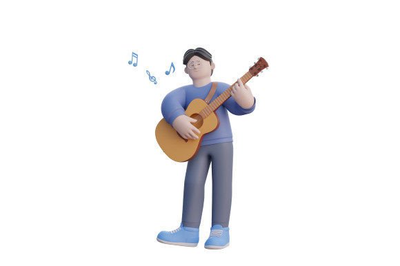 3D Man Playing Acoustic Guitar