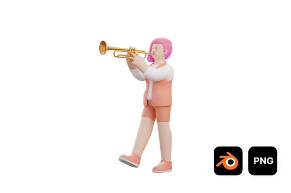3D Woman Playing Trumpet