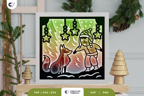 Boy with Winter Animal 3D Shadow Box