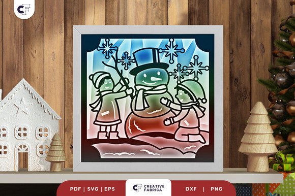 Kids Building a Snowman 3D Shadow Box