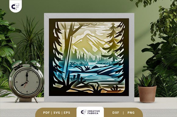 Mountain Forest Sunset 3D SVG Paper Cut