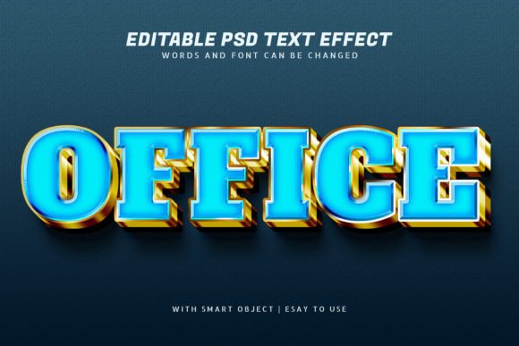 Office 3D Blue Gold Text Effect Editable