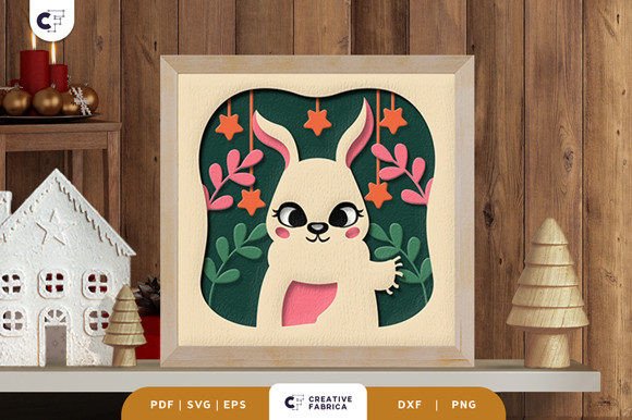 Retro Christmas Rabbit 3D Shadow Box