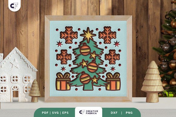 Retro Christmas Tree 3D Shadow Box
