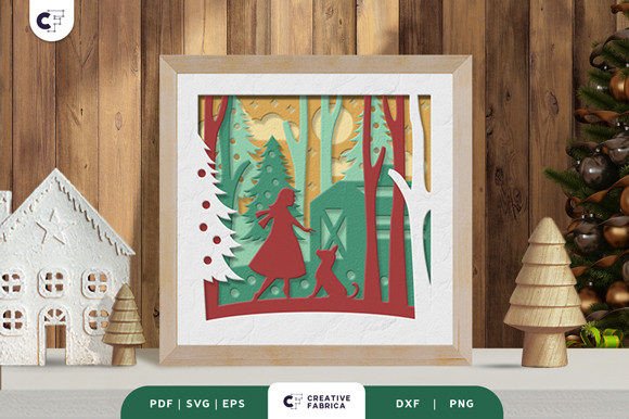 Woman and Winter Dog 3D Shadow Box SVG